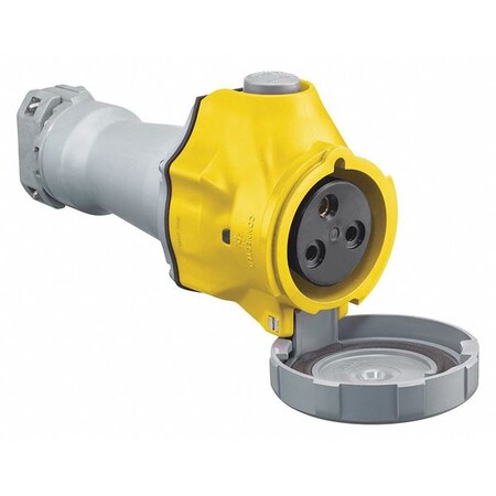 Watertight Pin & Sleeve Connector, 32 A, 125V AC, Single Phase, 2 Pole, IEC Grounding, Yellow MPN:HBLS332C4W