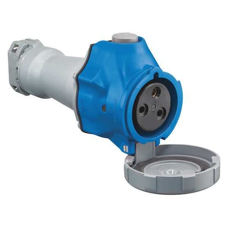 Watertight Pin & Sleeve Plug, 63 A, 240V AC, Single Phase, 2 Pole, IEC Grounding, Blue, NEMA 4X MPN:HBLS360C6W