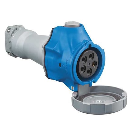 Watertight Pin & Sleeve Connector, 30/32 A, 120/208V AC, Three Phase, 4 Pole, IEC Grounding, Blue MPN:HBLS530C9W