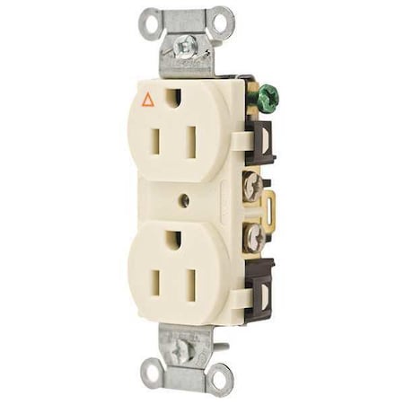 Duplex Straight Blade Receptacle, 5-15R, 15 A, 125V AC, 2 Pole, 3 Wire, Flush Mount MPN:IG15CRI