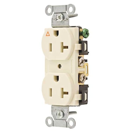 Duplex Straight Blade Receptacle, 5-20R, 20 A, 125V AC, 2 Pole, 3 Wire, Flush Mount MPN:IG20CRLA