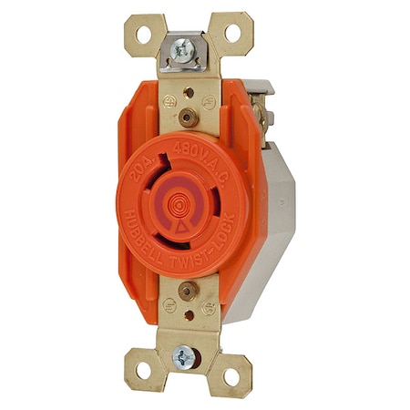 Locking Receptacle, L8-20R, 20 A, 480V AC, Single Phase, 2 Pole, Flush Mount, Screw Terminals MPN:IG2340