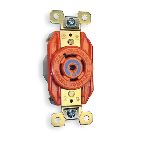 Locking Receptacle, L21-20R, 20 A, 120/208V AC, Three Phase, 4 Pole, Flush Mount, Screw Terminals MPN:IG2510