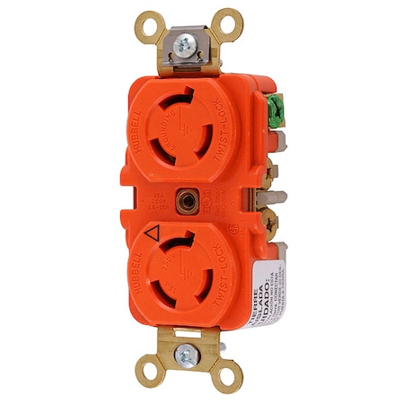 Duplex Locking Receptacle, L6-15R, 30 A, 250V AC, Single Phase, 2 Pole, Flush Mount, Orange MPN:IG4550A