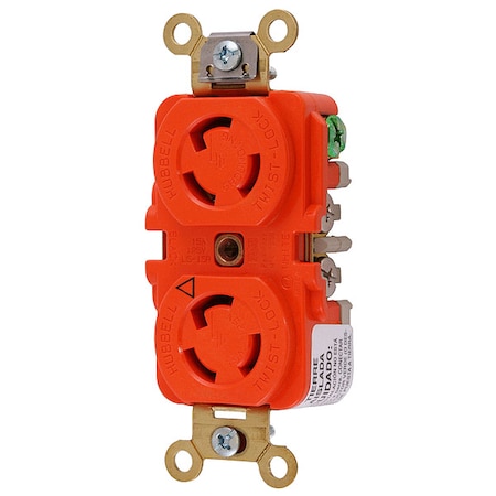 Duplex Locking Receptacle, L5-15R, 15 A, 125V AC, Single Phase, 2 Pole, Flush Mount, Orange MPN:IG4700A