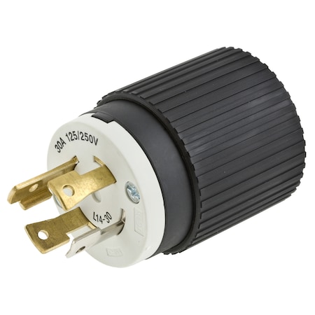 Locking Plug, L14-30P, 30 A, 125/250V AC, Single Phase, 3 Pole, Screw Terminals, Black, White MPN:L1430P