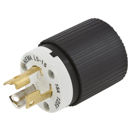 Watertight Locking Plug, L5-30P, 30 A, 125V AC, Single Phase, 2 Pole, Screw Terminals, Black, White MPN:L530P