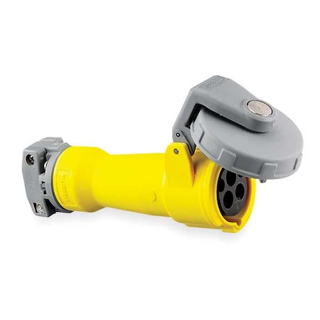 Watertight Pin & Sleeve Connector, 100 A, 125/250V AC, Single Phase, 3 Pole, IEC Grounding, Yellow MPN:M4100C12R