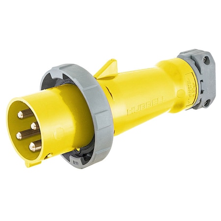 Pin & Sleeve Plug, 100 A, 250V AC, Single Phase, 3 Pole, IEC Grounding, Yellow, NEMA 4X MPN:M4100P12
