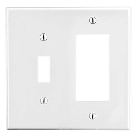 Toggle Switch/Rocker Wall Plate, Number of Gangs: 2 Plastic, Satin Finish, White MPN:P126W