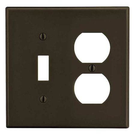 Toggle Switch/Duplex Receptacle Wall Plate, Number of Gangs: 2 Plastic, Satin Finish, Brown MPN:P18