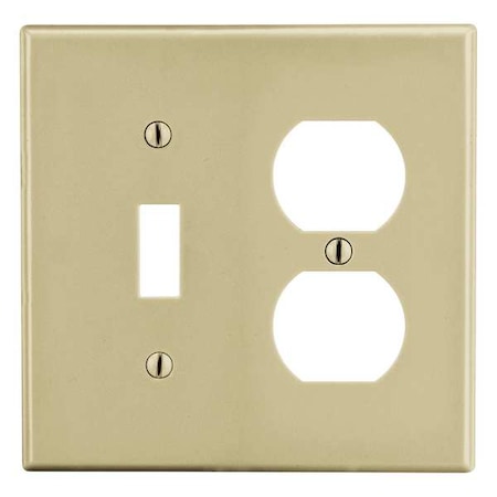 Toggle Switch/Duplex Receptacle Wall Plate, Number of Gangs: 2 Plastic, Satin Finish, Ivory MPN:P18I
