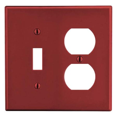 Toggle Switch/Duplex Receptacle Wall Plate, Number of Gangs: 2 Plastic, Satin Finish, Red MPN:P18R