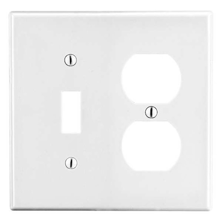 Toggle Switch/Duplex Receptacle Wall Plate, Number of Gangs: 2 Plastic, Satin Finish, White MPN:P18W