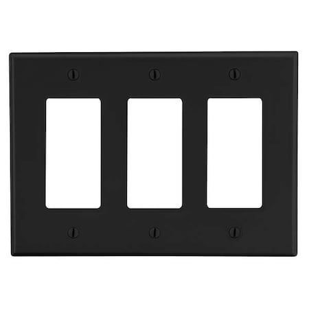 Rocker Wall Plate, Number of Gangs: 3 Plastic, Satin Finish, Black MPN:P263BK