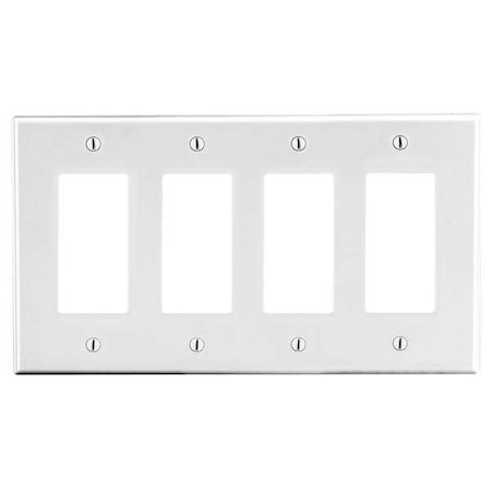 Rocker Wall Plate, Number of Gangs: 4 Plastic, Satin Finish, White MPN:P264W