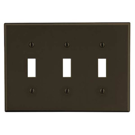 Toggle Switch Wall Plate, Number of Gangs: 3 Plastic, Satin Finish, Brown MPN:P3