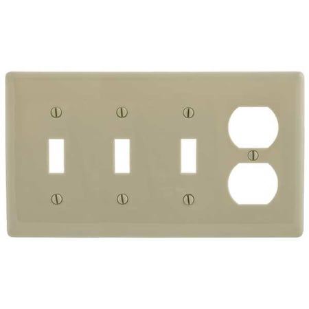 Toggle Switch Wall Plate, Number of Gangs: 4 Plastic, Smooth Finish, Ivory MPN:P38I