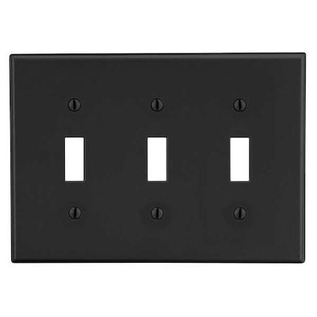 Toggle Switch Wall Plate, Number of Gangs: 3 Plastic, Satin Finish, Black MPN:P3BK