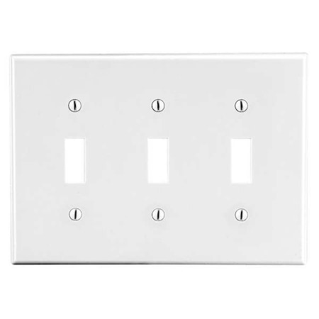Toggle Switch Wall Plate, Number of Gangs: 3 Plastic, Satin Finish, White MPN:P3W