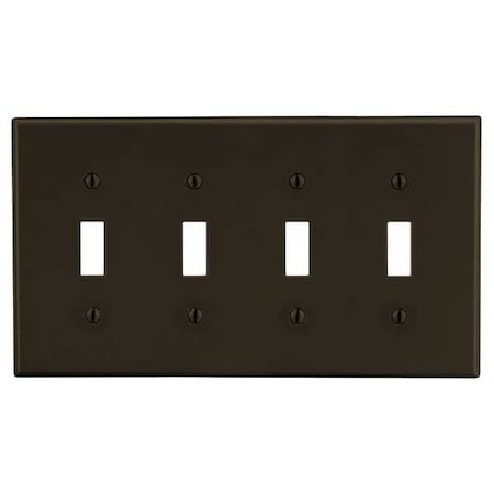 Toggle Switch Wall Plate, Number of Gangs: 4 Plastic, Satin Finish, Brown MPN:P4