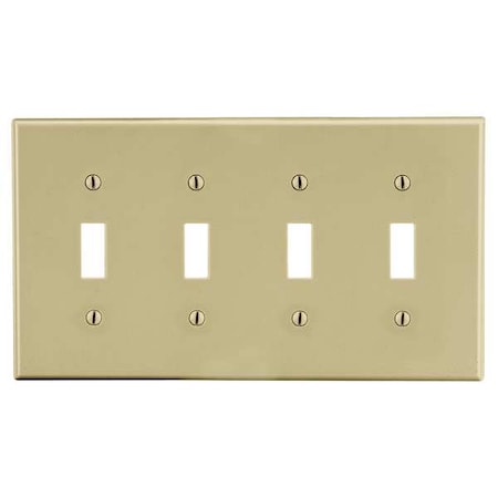 Toggle Switch Wall Plate, Number of Gangs: 4 Plastic, Satin Finish, Ivory MPN:P4I
