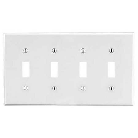 Toggle Switch Wall Plate, Number of Gangs: 4 Plastic, Satin Finish, White MPN:P4W