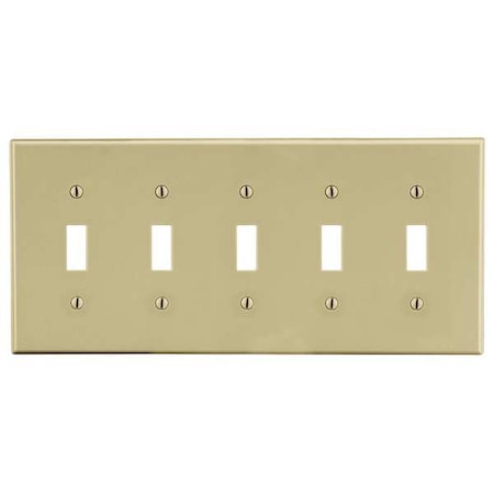 Toggle Switch Wall Plate, Number of Gangs: 5 Plastic, Satin Finish, Ivory MPN:P5I