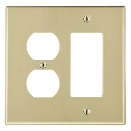 Rocker/Duplex Receptacle Wall Plate, Number of Gangs: 2 Plastic, Satin Finish, Ivory MPN:P826I