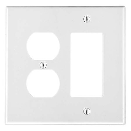 Rocker/Duplex Receptacle Wall Plate, Number of Gangs: 2 Plastic, Satin Finish, White MPN:P826W