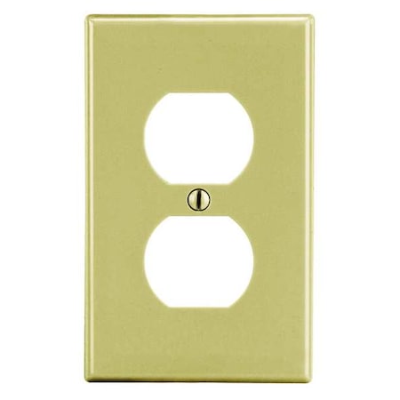 Duplex Receptacle Wall Plate, Number of Gangs: 1 Plastic, Satin Finish, Ivory MPN:P8I
