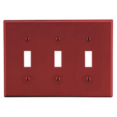 Toggle Switch Wall Plate, Number of Gangs: 3 Plastic, Satin Finish, Red MPN:PJ3R