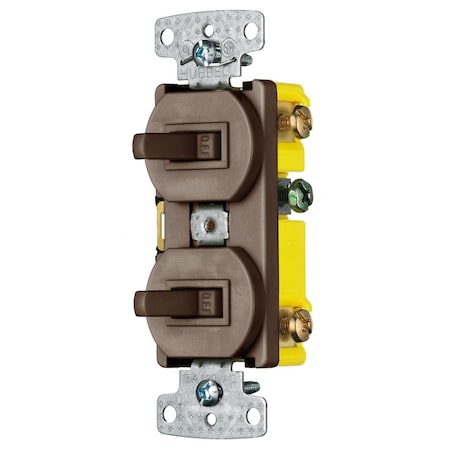 Combination Devices, Residential Grade, 1) Single Pole Toggle, 1) Three Way Toggle, 15A 120V AC, Self Grounding, Side Wired, Brown MPN:RC103