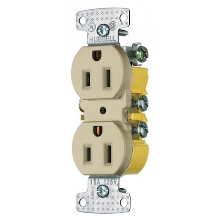 Straight Blade Receptacle, 5-15R, 15 A, 125V AC, 2 Pole, 3 Wire, Flush Mount, Grounded MPN:RR15I
