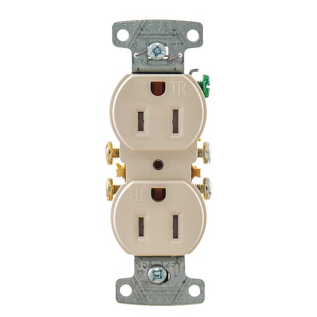 Straight Blade Receptacle, 5-15R, 15 A, 125V AC, 2 Pole, 3 Wire, Flush Mount, Self-Grounded MPN:RR15SLATR