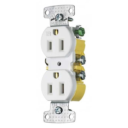 Straight Blade Receptacle, 5-15R, 15 A, 125V AC, 2 Pole, 3 Wire, Flush Mount, Self-Grounded MPN:RR15SWTR