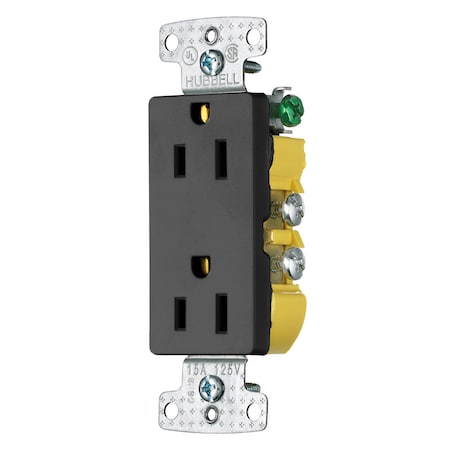 Straight Blade Receptacle, 5-15R, 15 A, 125V AC, 2 Pole, 3 Wire, Flush Mount, Grounded MPN:RRD15BK