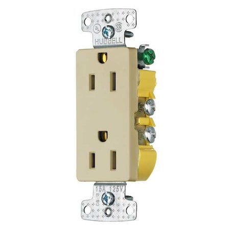 Straight Blade Receptacle, 5-15R, 15 A, 125V AC, 2 Pole, 3 Wire, Flush Mount, Grounded MPN:RRD15I