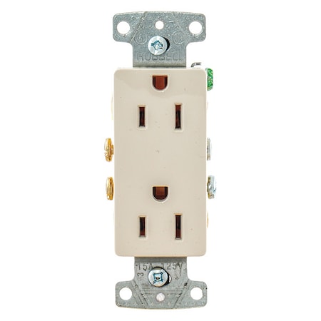 Straight Blade Receptacle, 5-15R, 15 A, 125V AC, 2 Pole, 3 Wire, Flush Mount, Grounded MPN:RRD15LA