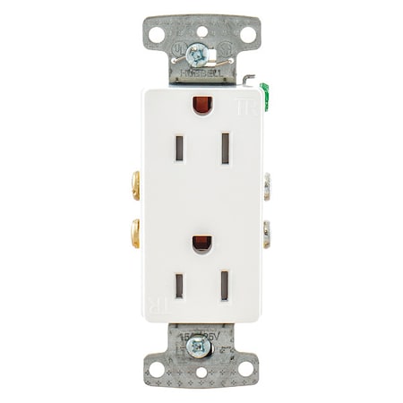 Straight Blade Receptacle, 5-15R, 15 A, 125V AC, 2 Pole, 3 Wire, Flush Mount, Self-Grounded MPN:RRD15SWTR