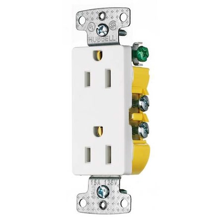 Straight Blade Receptacle, 5-15R, 15 A, 125V AC, 2 Pole, 3 Wire, Flush Mount, Grounded MPN:RRD15W