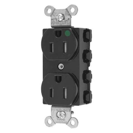 Duplex Straight Blade Receptacle, 5-15R, 15 A, 125V AC, 2 Pole, 3 Wire, Flush Mount, Grounded MPN:SNAP8200BKTRA
