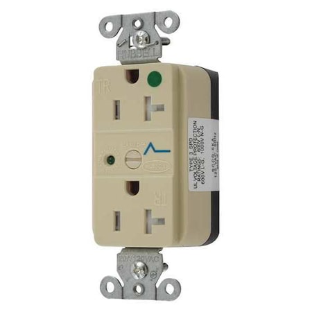 Straight Blade Receptacle, 5-20R, 20 A, 125V AC, 2 Pole, 3 Wire, Flush Mount, Grounded MPN:SNAP8362IS