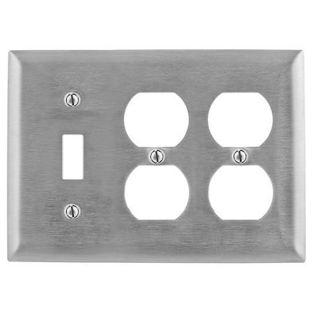 Duplex Opening/Toggle Switch Wall Plates, Number of Gangs: 3 Stainless Steel, Brushed Finish MPN:SS182