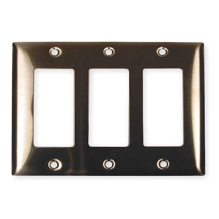 Rocker Wall Plates and Box Cover, Number of Gangs: 3 Stainless Steel, Brushed Finish, Silver MPN:SS263