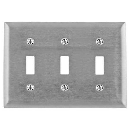 Toggle Switch Wall Plates and Box Cover, Number of Gangs: 3 Stainless Steel, Brushed Finish, Silver MPN:SS3
