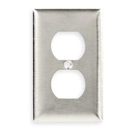Duplex Receptacle Wall Plate, Vertical, Standard Size, 1 Gang, Stainless Steel, Brushed, Silver MPN:SS8