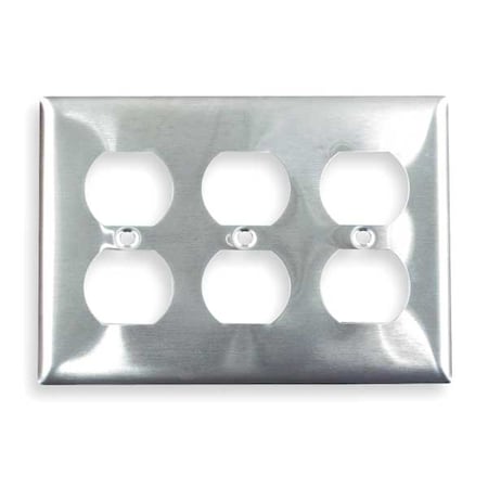 Duplex Receptacle Wall Plates and Box Cover, Number of Gangs: 3 Stainless Steel, Brushed Finish MPN:SS83