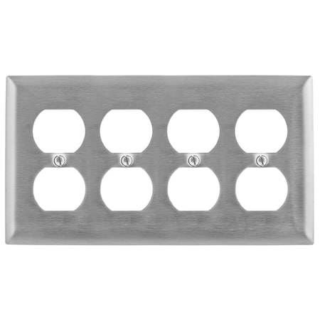 Duplex Opening Wall Plates, Number of Gangs: 4 Stainless Steel, Brushed Finish MPN:SS84