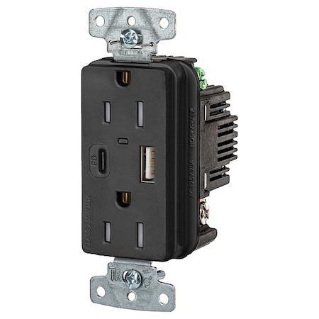 USBReceptacle, 15A, 1/2hp, Blk, Thrmplstc MPN:USB15ACPDBK